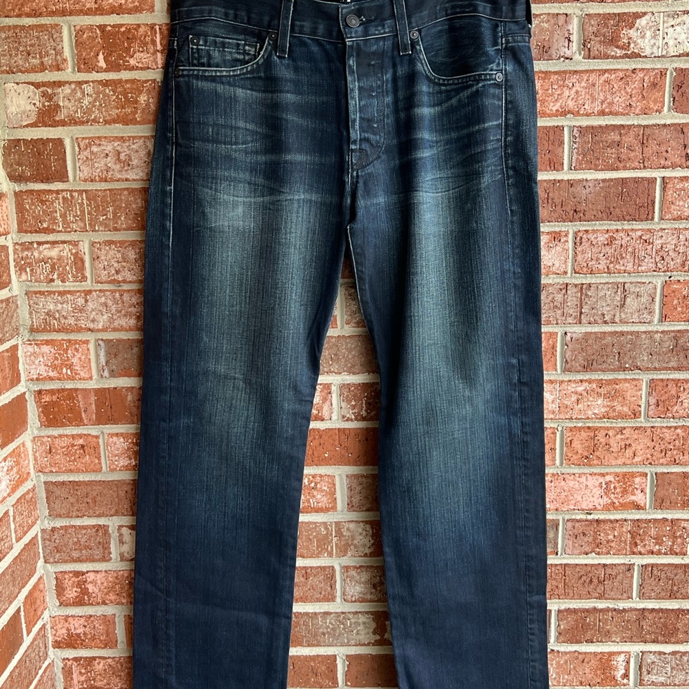7 For All Mankind Blue Straight-Leg Jeans with Vintage Fading